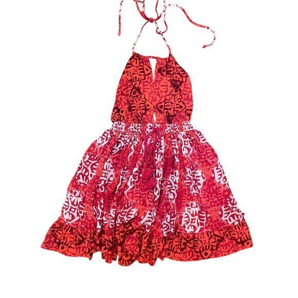 Free People Alluring Halter Mini Dress Keyhole Halter Neckline Red, Orange Small - Picture 2 of 15